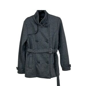 IRIS BASIC Women's Gray Knit Double Breasted Belted Jacket XL